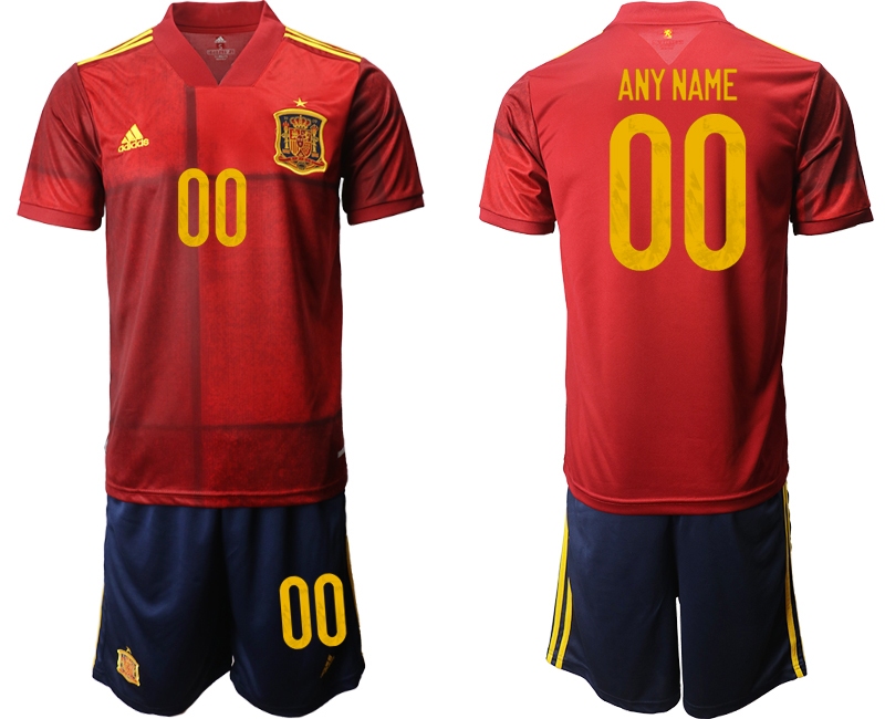Men 2021 European Cup Spain home red customized Soccer Jersey